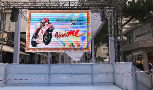 LED screen at an outdoor ice rink in Riccione, Italy